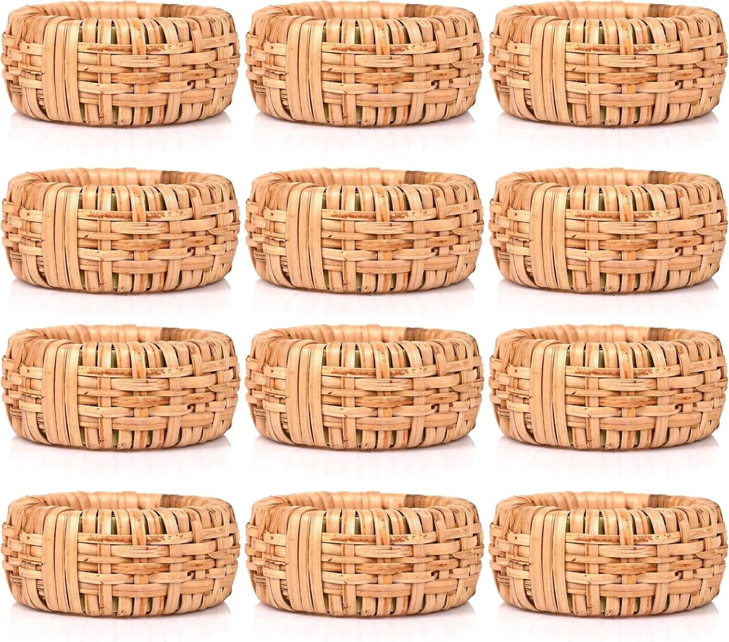 ALPHA Living HOME Natural Rattan Napkin Rings Set of 12 - Handcrafted Cane Serviette Holders for Table Decor, Weddings, Parties, Dinners, Rustic Boho Style Napkin Rings Set (Brown)