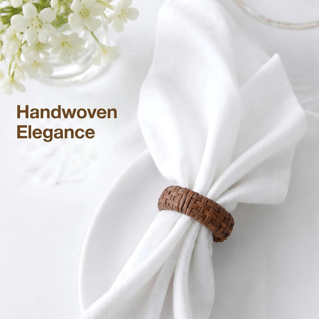 Natural Cane Napkin Rings Set of 50, Handwoven Table Decor, Bohemian Coastal Napkin Holders for Rustic Dining & Tropical Vibes - Sleek for Everyday Use (Brown) - ALPHA Living HOME