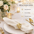 Gold Napkin Rings Set of 12 - Fleur De Lis Metal Napkin Ring Holders for Wedding, Thanksgiving, Christmas & Dining Table Decor - ALPHA Living HOME