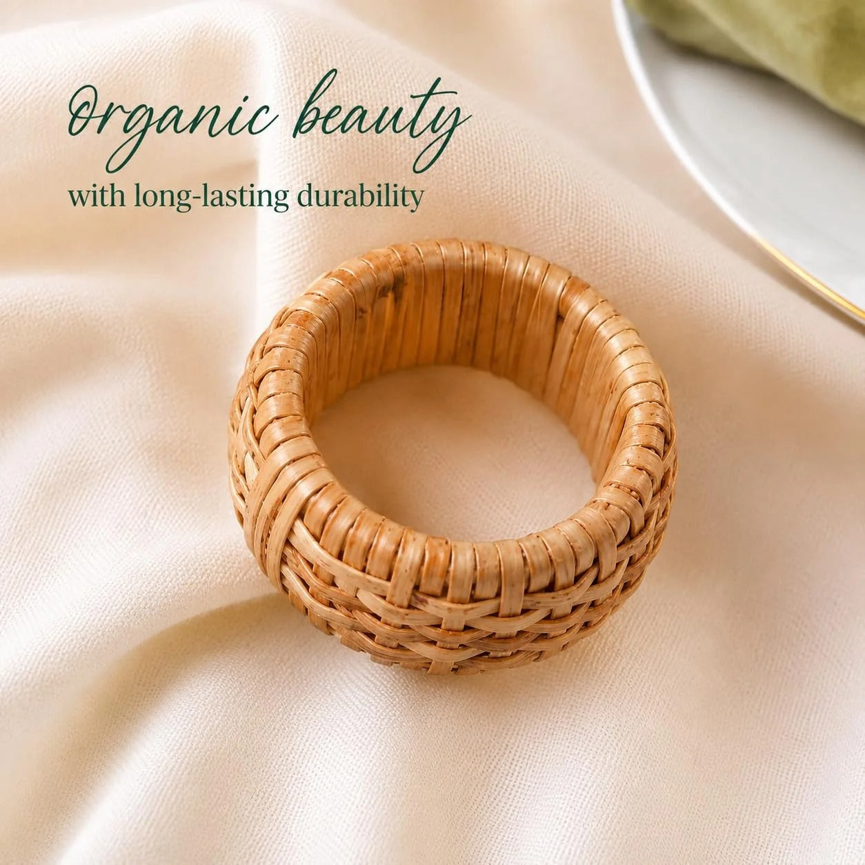ALPHA Living HOME Natural Rattan Napkin Rings Set of 12 - Handcrafted Cane Serviette Holders for Table Decor, Weddings, Parties, Dinners, Rustic Boho Style Napkin Rings Set (Brown)