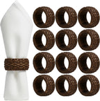 ALPHA Living HOME Woven Napkin Rings Set of 12, Rustic Farmhouse Cane Napkin Rings Round Handmade Napkins Rings Boho Tabletop Decor for Thanksgiving Christmas Party Wedding Deco (Brown)