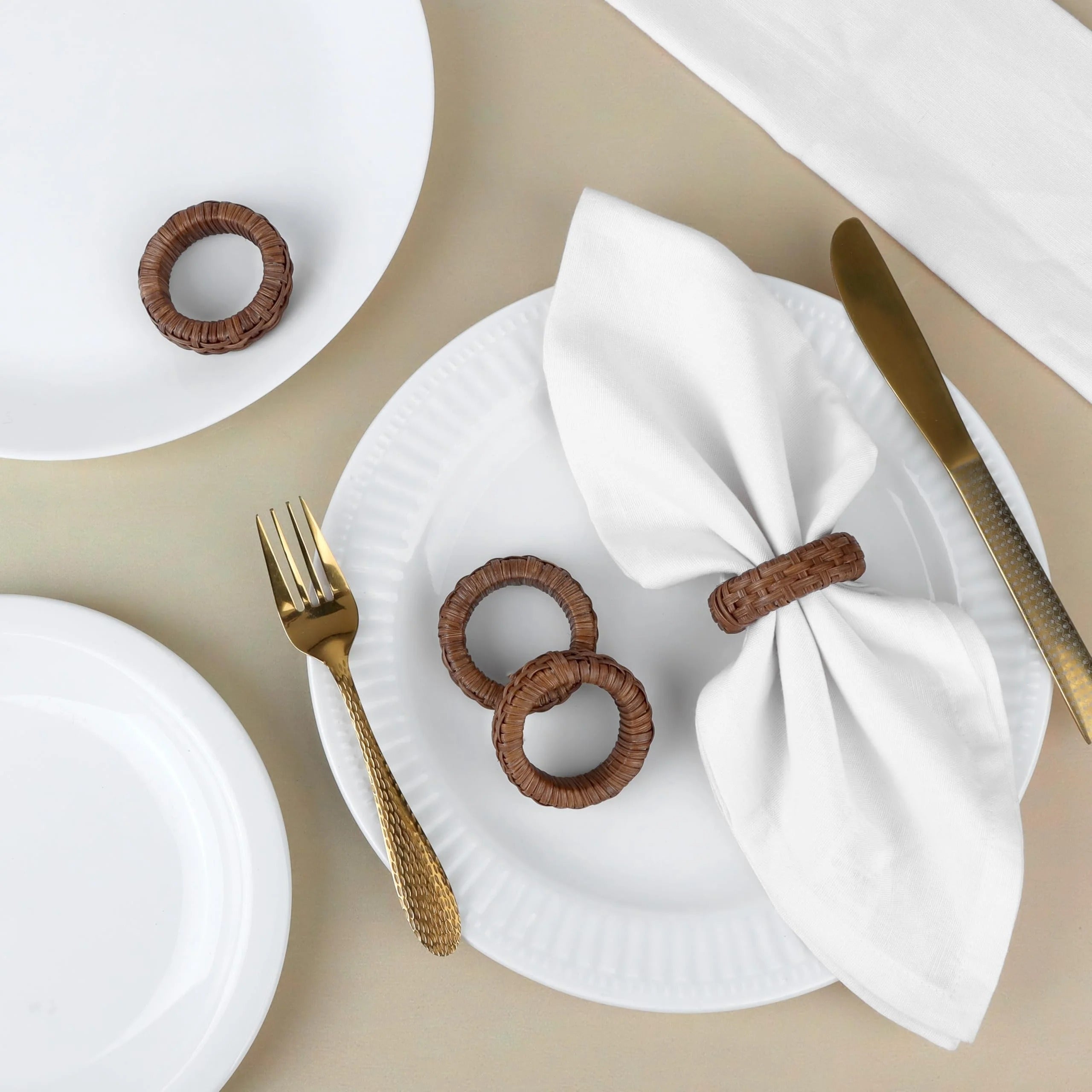 Natural Cane Napkin Rings Set of 50, Handwoven Table Decor, Bohemian Coastal Napkin Holders for Rustic Dining & Tropical Vibes - Sleek for Everyday Use (Brown) - ALPHA Living HOME