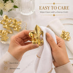 Gold Napkin Rings Set of 12 - Fleur De Lis Metal Napkin Ring Holders for Wedding, Thanksgiving, Christmas & Dining Table Decor - ALPHA Living HOME