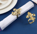 Gold Napkin Rings Set of 12 - Fleur De Lis Metal Napkin Ring Holders for Wedding, Thanksgiving, Christmas & Dining Table Decor - ALPHA Living HOME