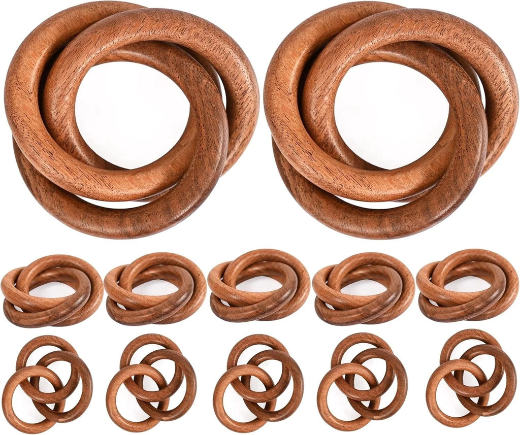 ALPHA Living HOME Set of 12 Decorative Wooden Napkin Rings - Handcrafted Three Ring Napkin Holder for Tabletop Decor for Elegant Dining, Weddings, Parties, Home, Gifting, Everyday Use (Brown)