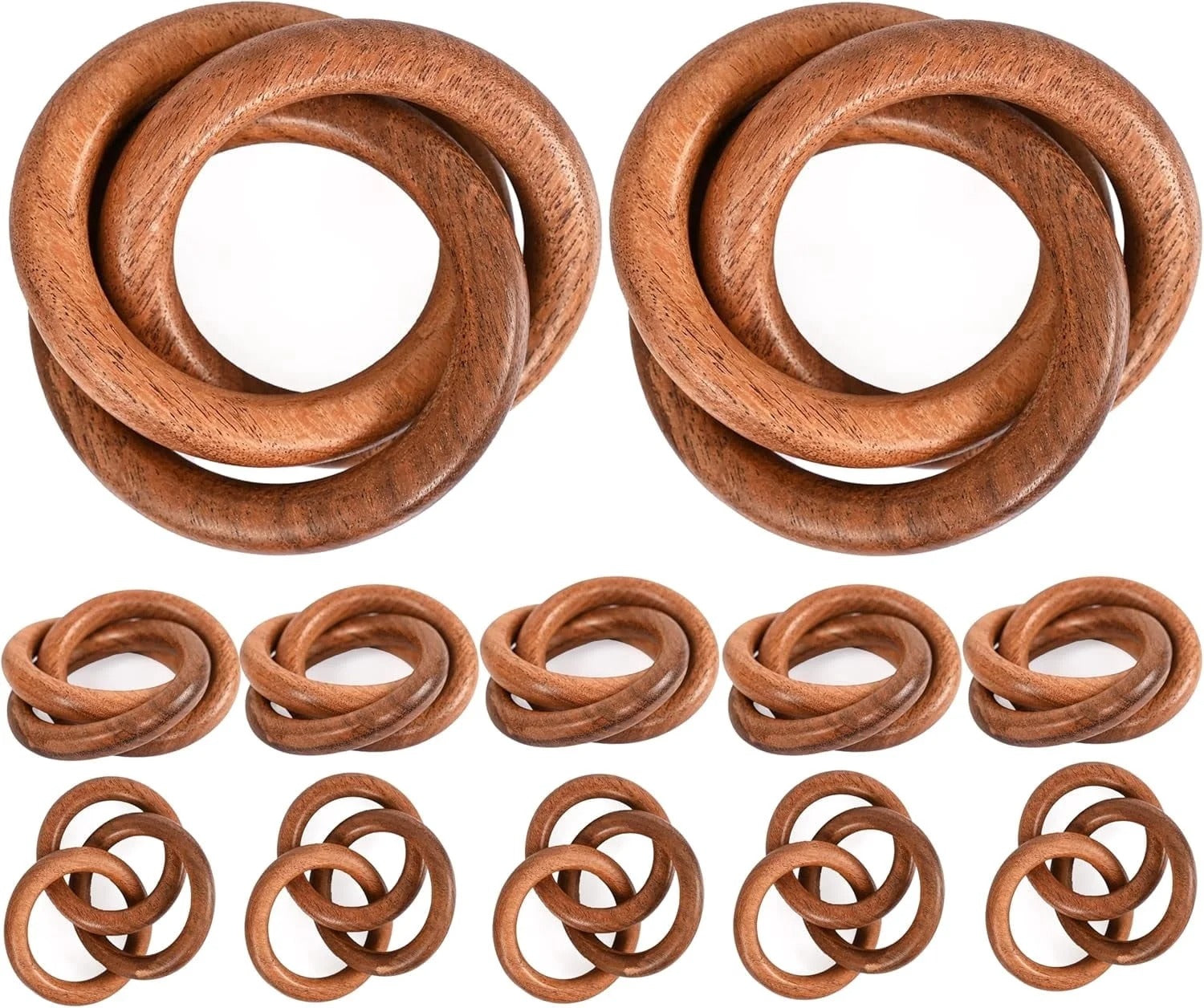 ALPHA Living HOME Set of 12 Decorative Wooden Napkin Rings - Handcrafted Three Ring Napkin Holder for Tabletop Decor for Elegant Dining, Weddings, Parties, Home, Gifting, Everyday Use (Brown)