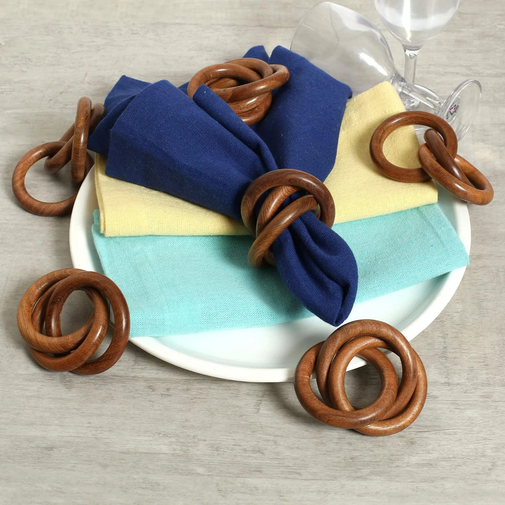 ALPHA Living HOME Set of 12 Decorative Wooden Napkin Rings - Handcrafted Three Ring Napkin Holder for Tabletop Decor for Elegant Dining, Weddings, Parties, Home, Gifting, Everyday Use (Brown)