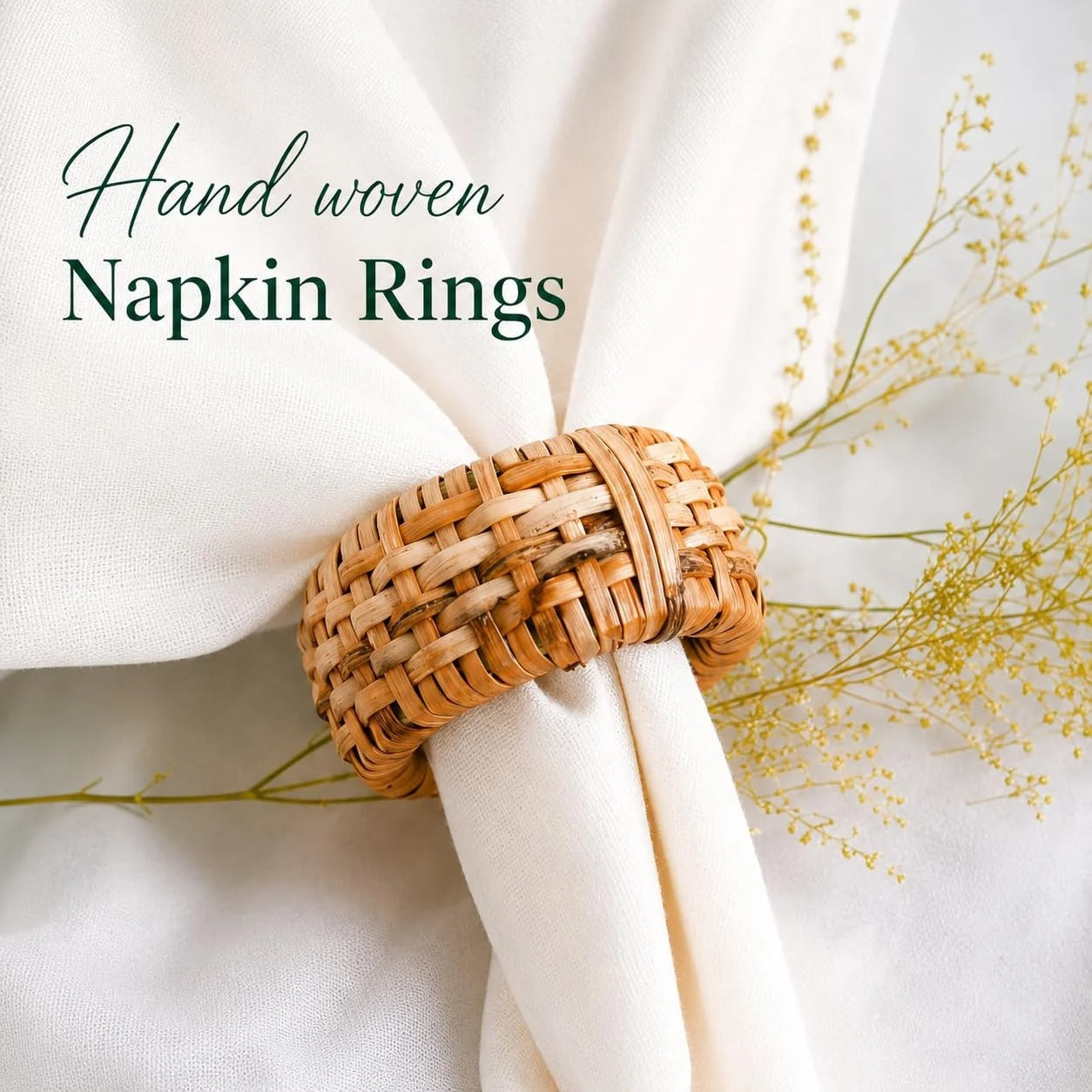 ALPHA Living HOME Natural Rattan Napkin Rings Set of 12 - Handcrafted Cane Serviette Holders for Table Decor, Weddings, Parties, Dinners, Rustic Boho Style Napkin Rings Set (Brown)