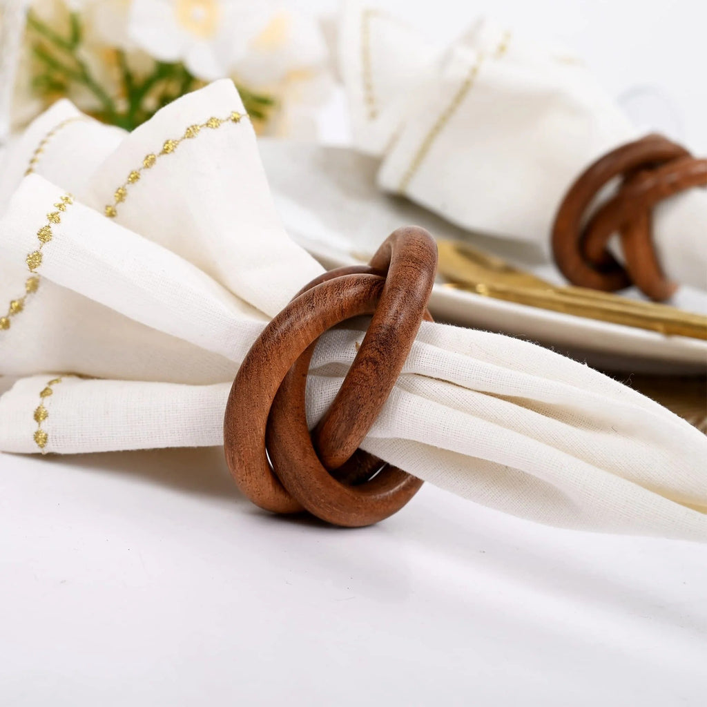 ALPHA Living HOME Set of 12 Decorative Wooden Napkin Rings - Handcrafted Three Ring Napkin Holder for Tabletop Decor for Elegant Dining, Weddings, Parties, Home, Gifting, Everyday Use (Brown)