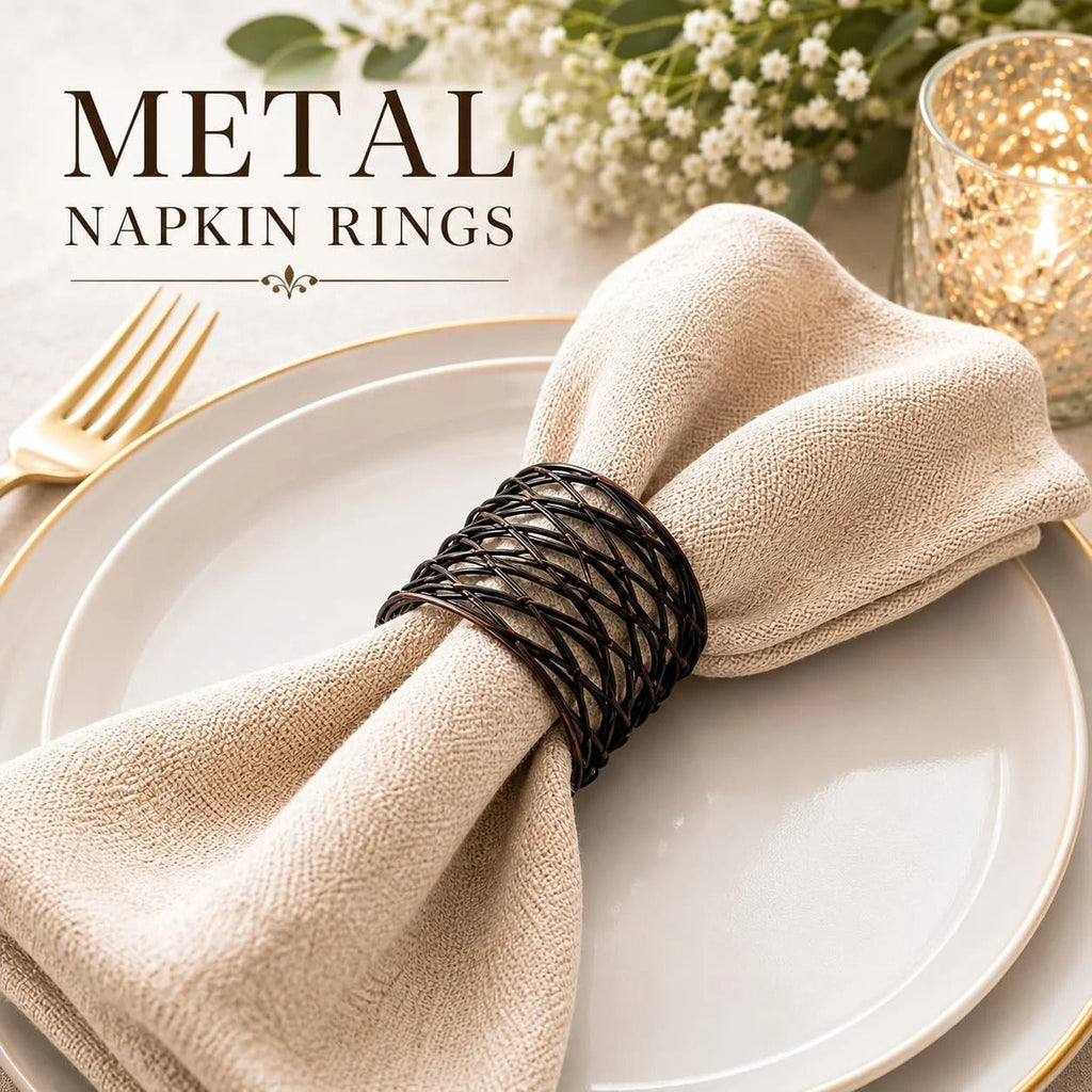 ALPHA Living HOME Napkin Rings Set 12 of Premium 100% Metal, Rust-Resistant Tabletop Décor - Napkin Holders for Family Dinner, Wedding, Party, Decorations, Banquet, Party, Easter - Bronze