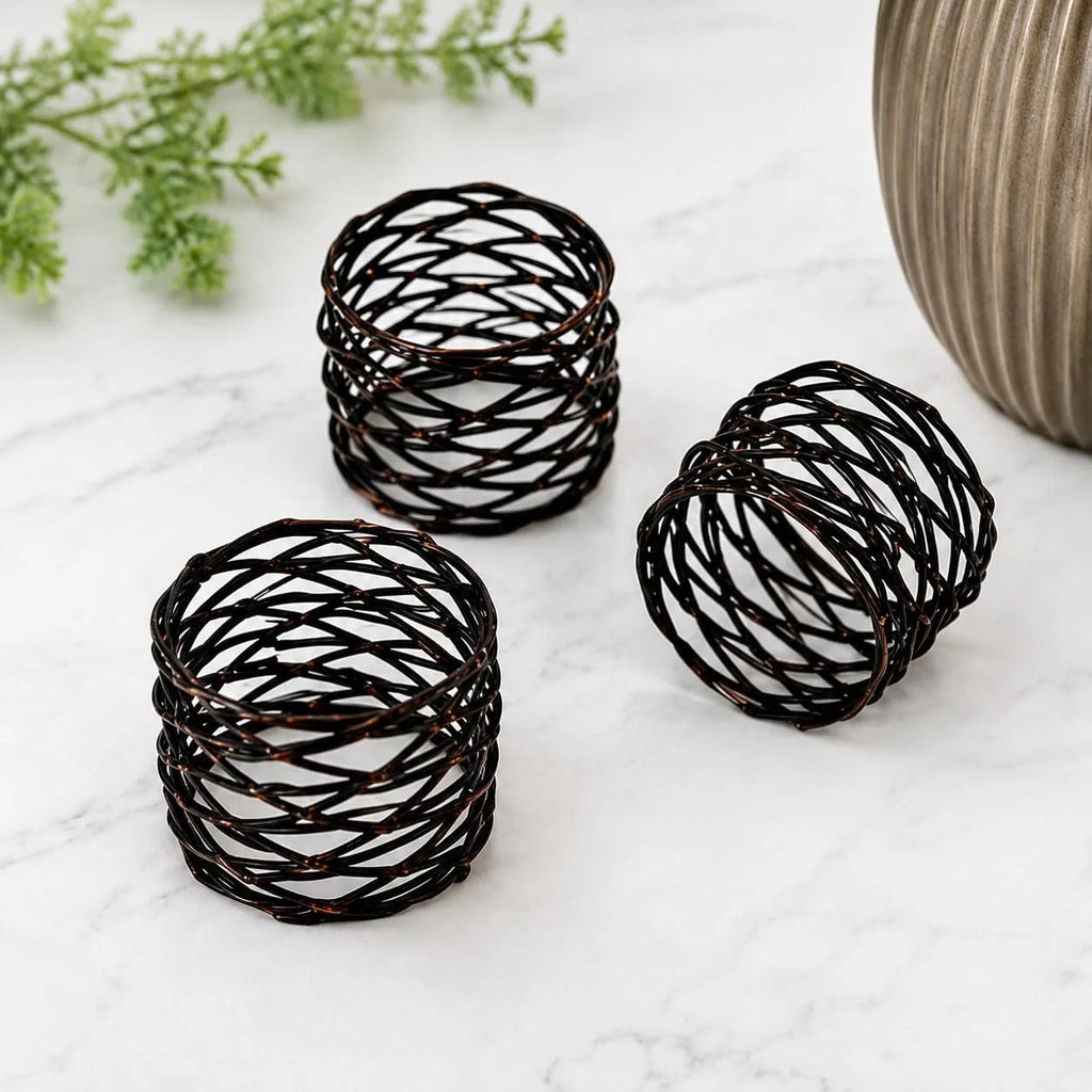 ALPHA Living HOME Napkin Rings Set 12 of Premium 100% Metal, Rust-Resistant Tabletop Décor - Napkin Holders for Family Dinner, Wedding, Party, Decorations, Banquet, Party, Easter - Bronze