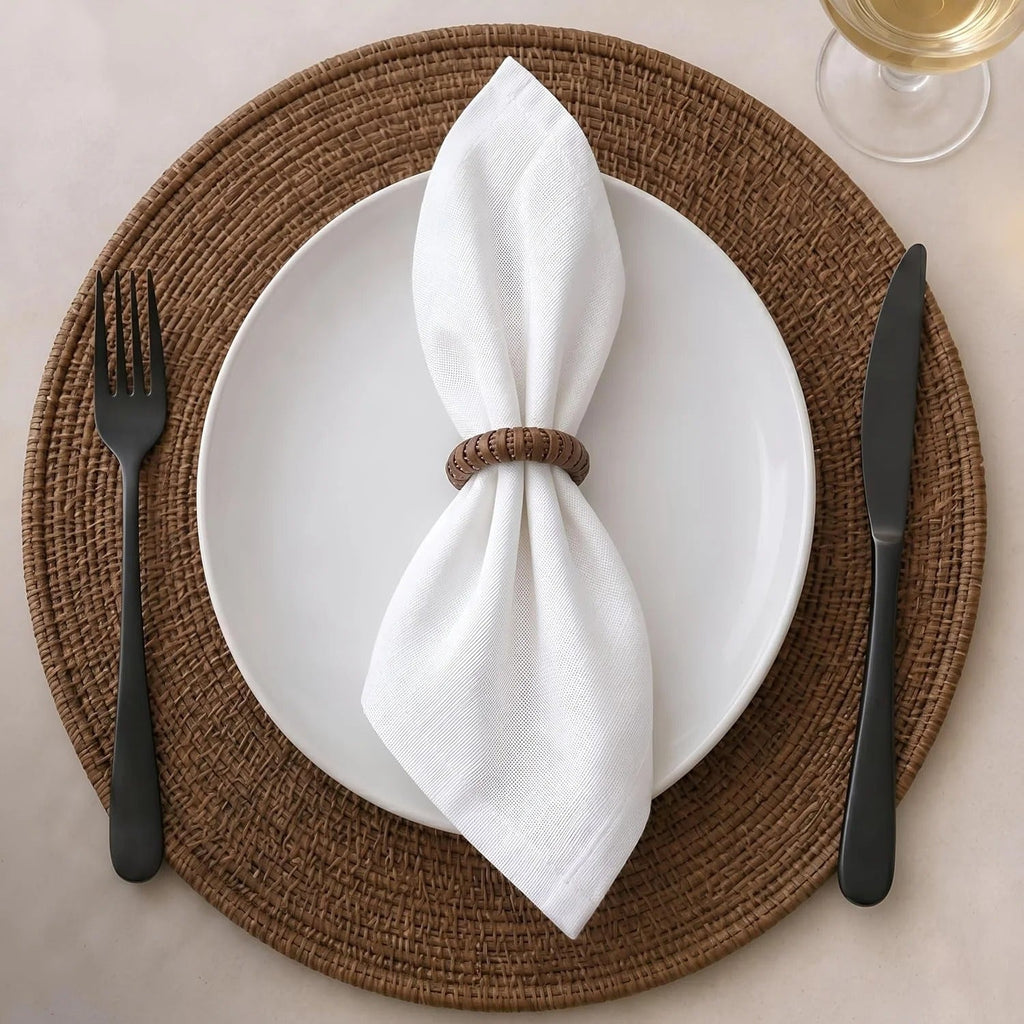 Handmade Napkin Ring Set of 12 Rustic Farmhouse Table Accessories Durable Cane Napkin Holders for Home Kitchen Everyday Dining & Seasonal Gatherings (Walnut) - ALPHA Living HOME