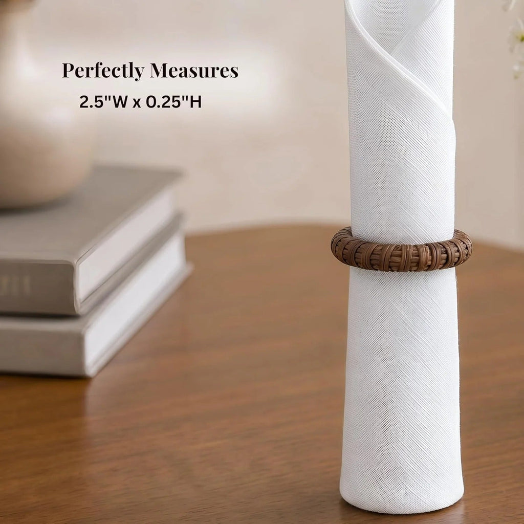 Handmade Napkin Ring Set of 12 Rustic Farmhouse Table Accessories Durable Cane Napkin Holders for Home Kitchen Everyday Dining & Seasonal Gatherings (Walnut) - ALPHA Living HOME