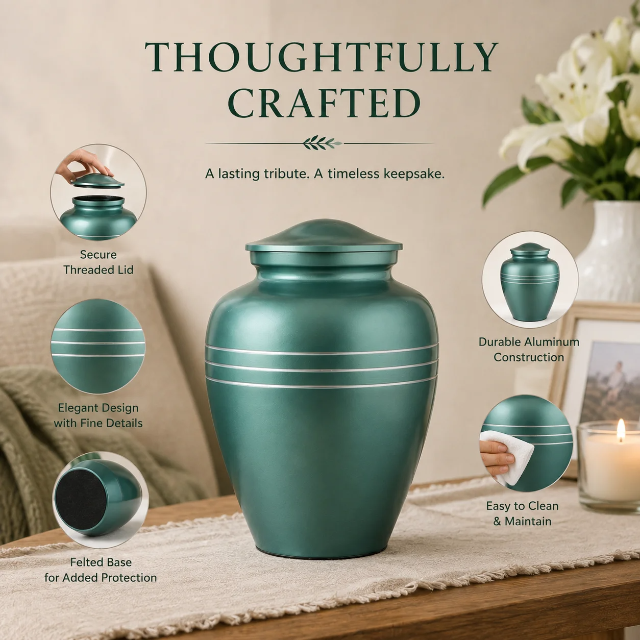 Memorials Cremation Urns for Human Ashes Cremation Urn Funeral Urns for Adult Female & Male Decorative Burial Urn Holds Large up to 220 lbs (Sky Blue Silver) - ALPHA Living HOME