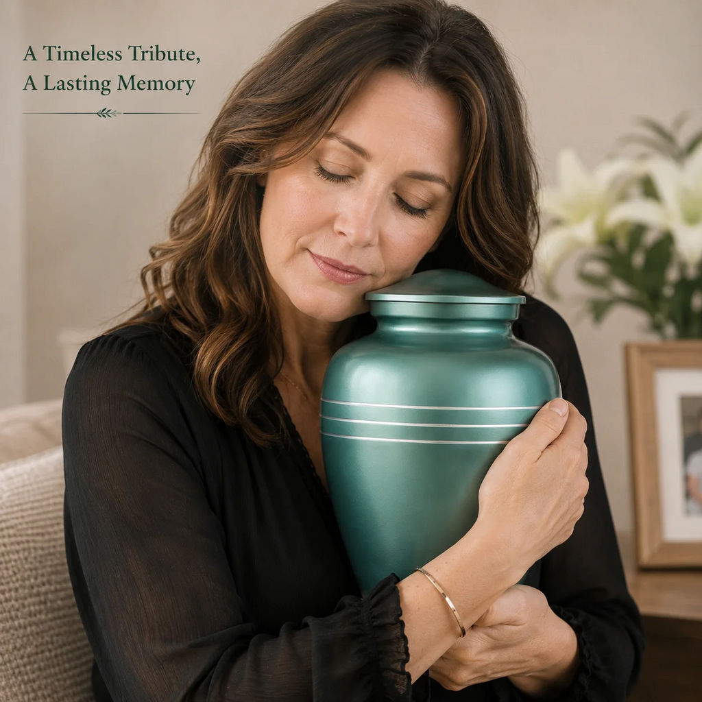 Memorials Cremation Urns for Human Ashes Cremation Urn Funeral Urns for Adult Female & Male Decorative Burial Urn Holds Large up to 220 lbs (Sky Blue Silver) - ALPHA Living HOME