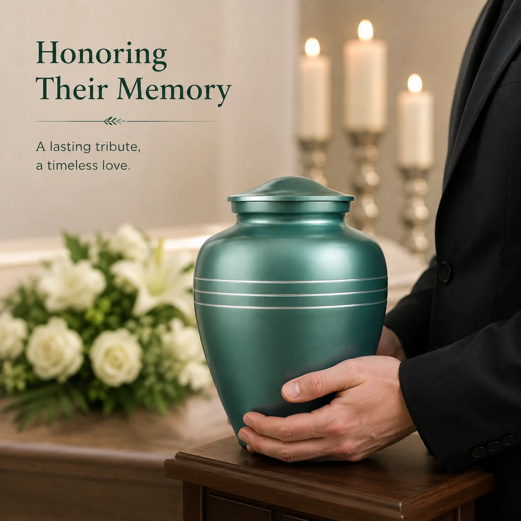 Memorials Cremation Urns for Human Ashes Cremation Urn Funeral Urns for Adult Female & Male Decorative Burial Urn Holds Large up to 220 lbs (Sky Blue Silver) - ALPHA Living HOME