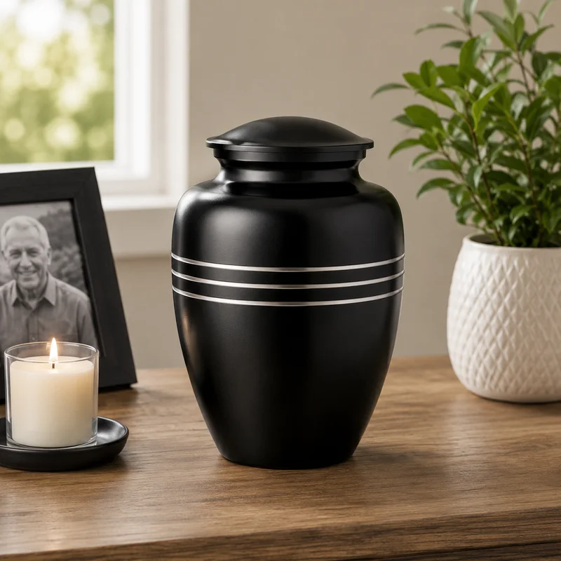 Memorials Cremation Urns for Human Ashes Cremation Urn Funeral Urns for Adult Female & Male Decorative Burial Urn Holds Large up to 220 lbs (Black Silver) - ALPHA Living HOME