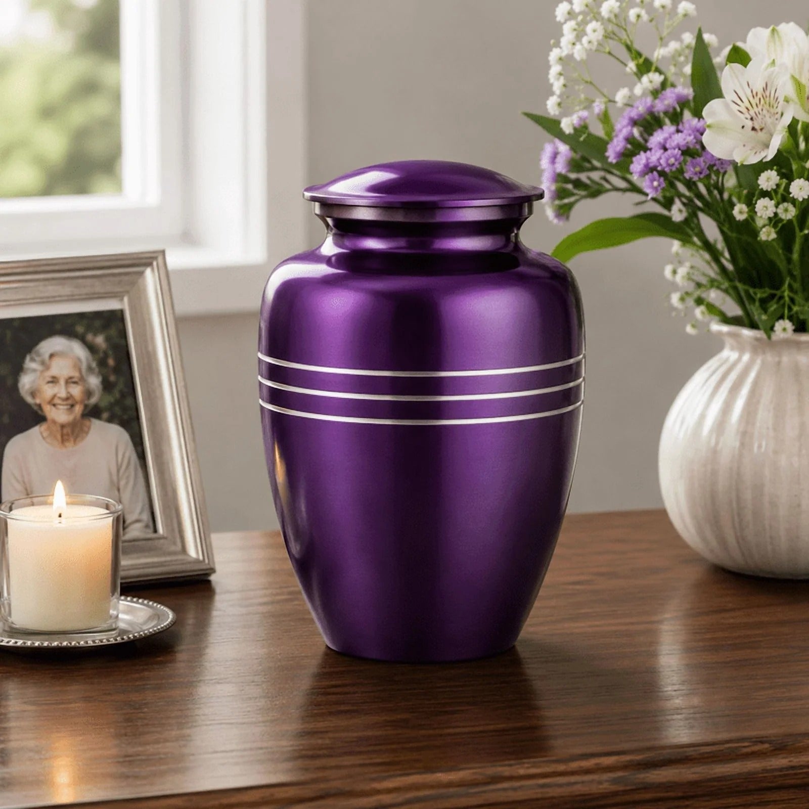 Memorials Cremation Urns for Human Ashes Cremation Urn Funeral Urns for Adult Female & Male Decorative Burial Urn Holds Large up to 220 lbs (Purple Silver) - ALPHA Living HOME