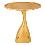 ALPHA Living HOME End Table for Living Room, 15x18" Round Metal Side Table with Pedestal Base for Small Spaces, Modern Gold Accent Coffee Table for Bedroom, Balcony & Indoor Use