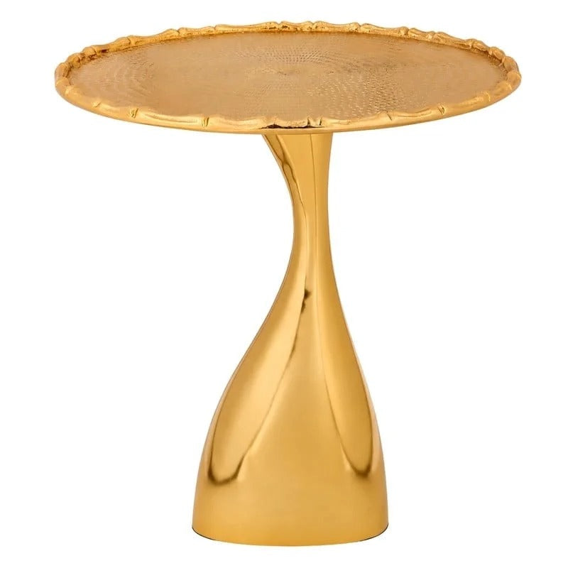 ALPHA Living HOME End Table for Living Room, 15x18" Round Metal Side Table with Pedestal Base for Small Spaces, Modern Gold Accent Coffee Table for Bedroom, Balcony & Indoor Use