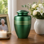 Memorials Cremation Urns for Human Ashes Cremation Urn Funeral Urns for Adult Female & Male Decorative Burial Urn Holds Large up to 220 lbs (Green Gold) - ALPHA Living HOME