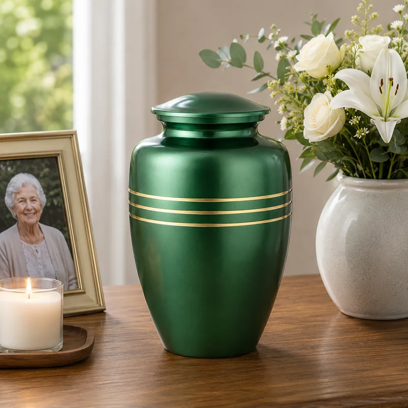 Memorials Cremation Urns for Human Ashes Cremation Urn Funeral Urns for Adult Female & Male Decorative Burial Urn Holds Large up to 220 lbs (Green Gold) - ALPHA Living HOME