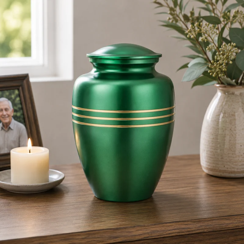 Memorials Cremation Urns for Human Ashes Cremation Urn Funeral Urns for Adult Female & Male Decorative Burial Urn Holds Large up to 220 lbs (Green Gold) - ALPHA Living HOME
