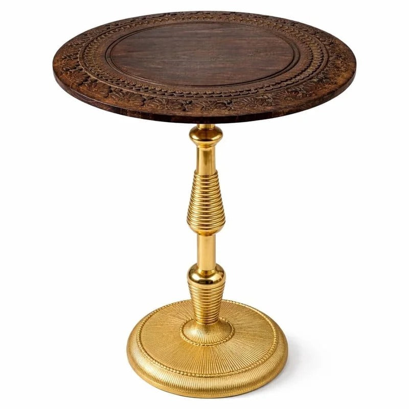 Rustic Wooden Top Side Table - Round Side Table, Modern Accent Nightstand with Aluminum Leg for Living Room, Bedroom, Corners, and Office 18x21" (Brown Gold) - ALPHA Living HOME
