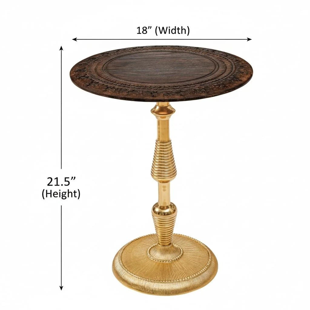 Rustic Wooden Top Side Table - Round Side Table, Modern Accent Nightstand with Aluminum Leg for Living Room, Bedroom, Corners, and Office 18x21" (Brown Gold) - ALPHA Living HOME