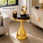 ALPHA Living HOME End Table for Living Room, 15x18" Round Metal Side Table with Pedestal Base for Small Spaces, Modern Gold Accent Coffee Table for Bedroom, Balcony & Indoor Use