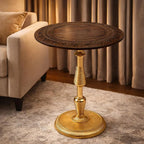 Rustic Wooden Top Side Table - Round Side Table, Modern Accent Nightstand with Aluminum Leg for Living Room, Bedroom, Corners, and Office 18x21" (Brown Gold) - ALPHA Living HOME