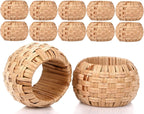 ALPHA Living HOME Farmhouse Napkin Rings - Rustic Natural Cane & Jute Serviette Holders for Elegant Table Decor, Weddings, Thanksgiving, and Everyday Dining- Set of 12 (Natural)