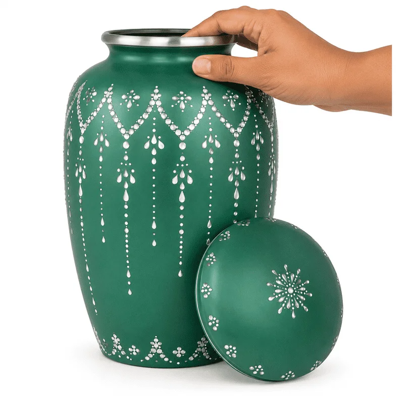 Adult Aluminum Cremation Urn for Human Ashes, Dignified Memorial Urn, Durable Metal Funeral Urn with Secure Lid, Funeral Urn for Loved Ones (Green) - ALPHA Living HOME