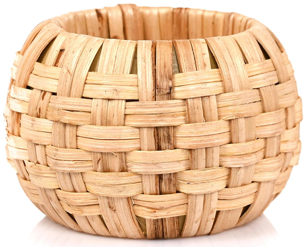 ALPHA Living HOME Farmhouse Napkin Rings - Rustic Natural Cane & Jute Serviette Holders for Elegant Table Decor, Weddings, Thanksgiving, and Everyday Dining- Set of 12 (Natural)