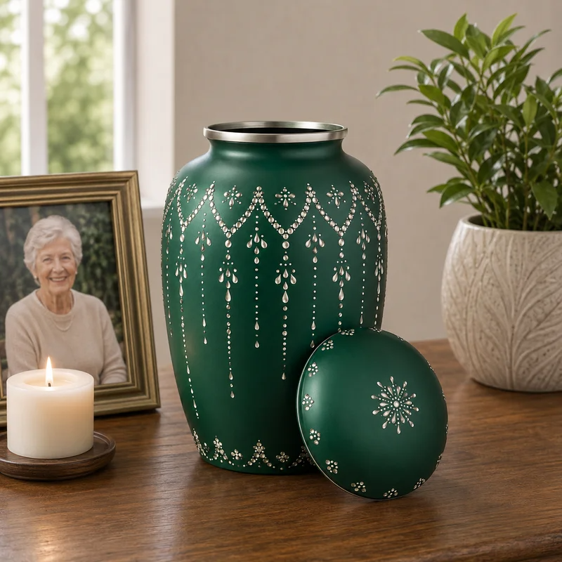 Adult Aluminum Cremation Urn for Human Ashes, Dignified Memorial Urn, Durable Metal Funeral Urn with Secure Lid, Funeral Urn for Loved Ones (Green) - ALPHA Living HOME