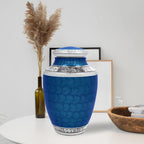 ALPHA Living HOME Cremation Urns for Human Ashes Adult – Decorative Memorial Funeral Urn with Secure Screw Lid, Handcrafted Metal Burial Urn for Men & Women (Blue & Silver)