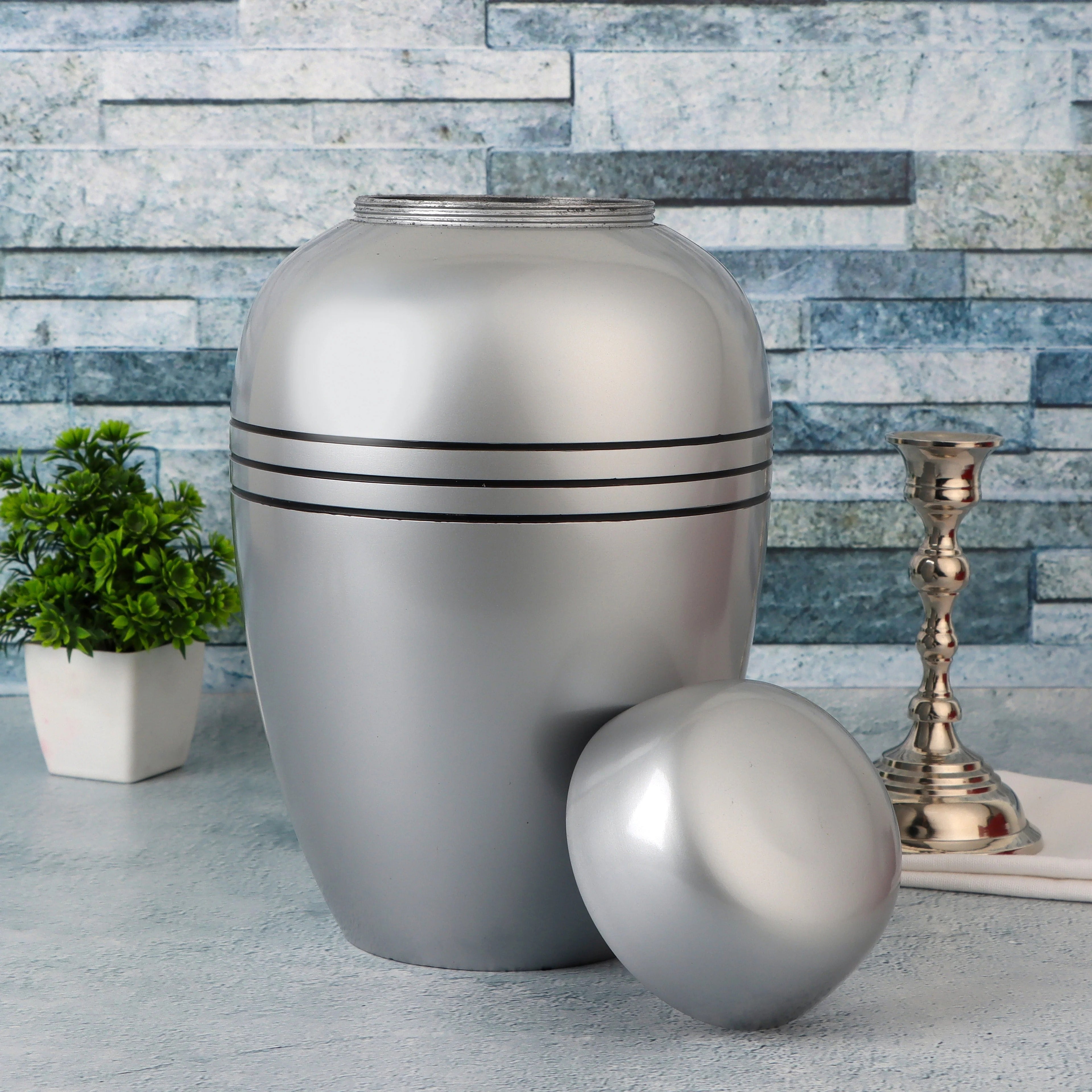 ALPHA Living HOME Handcrafted Aluminum Cremation Urn for Ashes – 10.5" Adult Funeral Memorial in Elegant with Secure Screw Lid - Silver Black