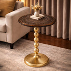 Rustic Wooden Top Round End Table Side Table for Living Room – Modern Accent Nightstand with Aluminum Gold Leg for Bedroom, Corner & Office (Walnut Gold), 18x23" – ALPHA Living Home