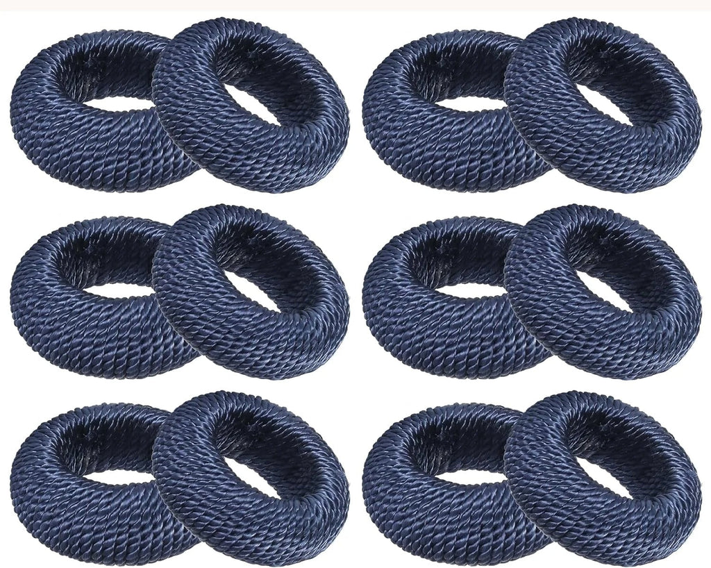 Woven Napkin Rings Set of 12 - Farmhouse Table Décor Napkin Holders for Weddings, Holiday Parties, Dining Table & Everyday Place Settings (Dark Blue)