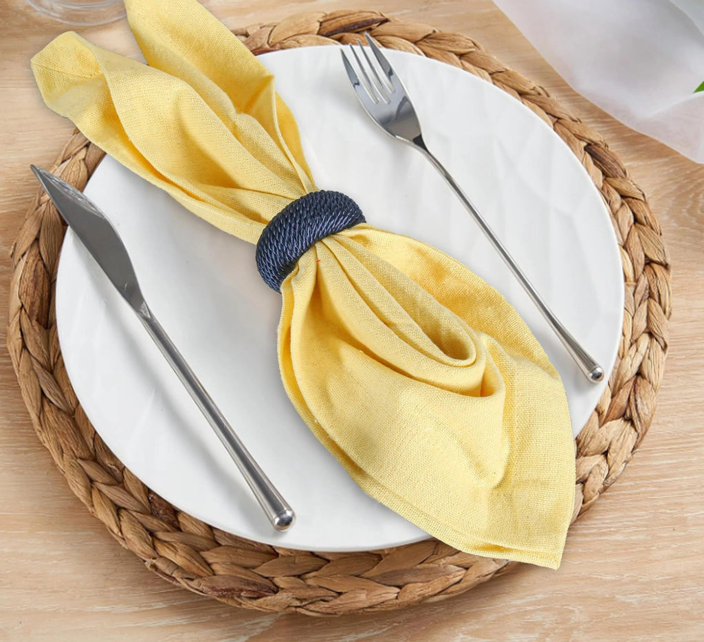 Woven Napkin Rings Set of 12 - Farmhouse Table Décor Napkin Holders for Weddings, Holiday Parties, Dining Table & Everyday Place Settings (Dark Blue)