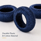 Woven Napkin Rings Set of 12 - Farmhouse Table Décor Napkin Holders for Weddings, Holiday Parties, Dining Table & Everyday Place Settings (Dark Blue)