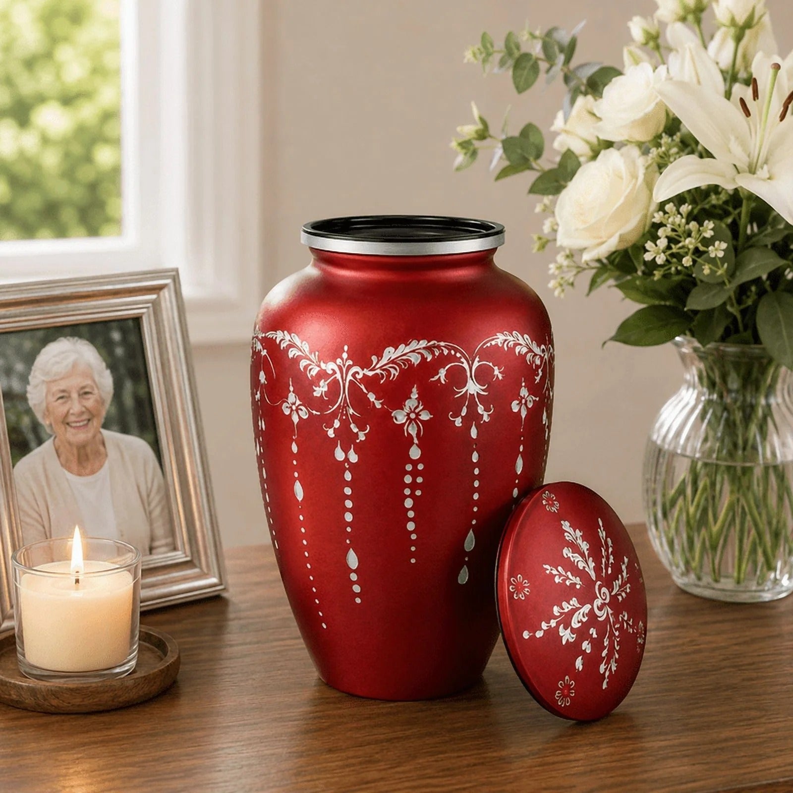 Adult Aluminum Cremation Urn for Human Ashes, Dignified Memorial Urn, Durable Metal Funeral Urn with Secure Lid, Funeral Urn for Loved Ones (Maroon) - ALPHA Living HOME