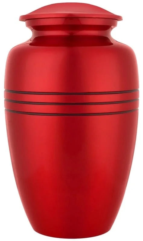 ALPHA Living HOME Urn for Human Ashes - Keepsake Metal Memorial for Adults 200+ Cu Inches Memorial Urn with Threaded Lid & Felt Base Elegant Funeral Urns for Men & Women (Red Black)