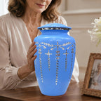 Urns Human Ashes Adult Male/Female,Creamation Urn for Human Ashes Adult Man/Women,200+ Cubic inch Capacity,Decorative Burial Urn, Funeral Cremation Urns_ 11x6.5 - Sky Blue