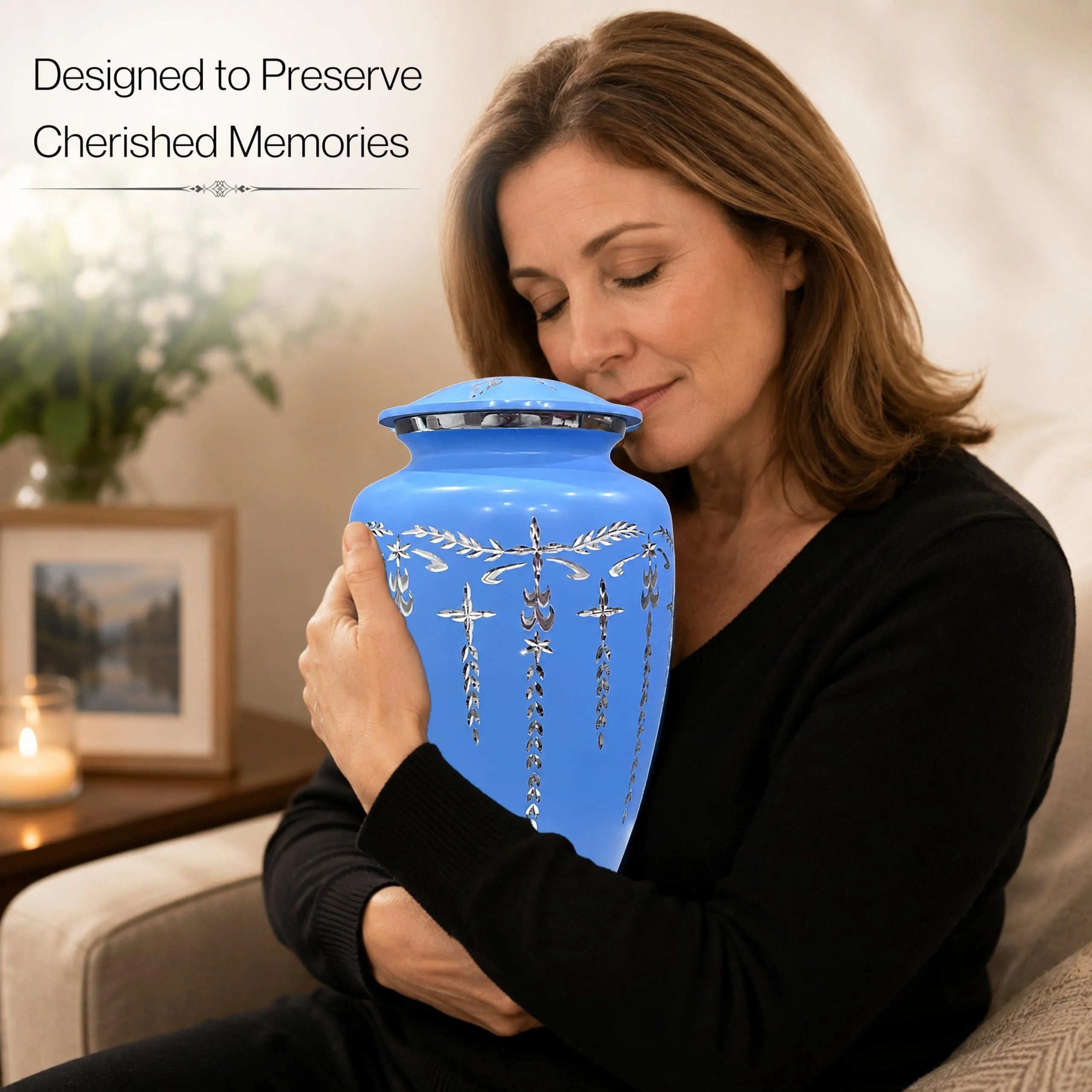 Urns Human Ashes Adult Male/Female,Creamation Urn for Human Ashes Adult Man/Women,200+ Cubic inch Capacity,Decorative Burial Urn, Funeral Cremation Urns_ 11x6.5 - Sky Blue