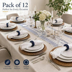 Woven Napkin Rings Set of 12 - Farmhouse Table Décor Napkin Holders for Weddings, Holiday Parties, Dining Table & Everyday Place Settings (Dark Blue)