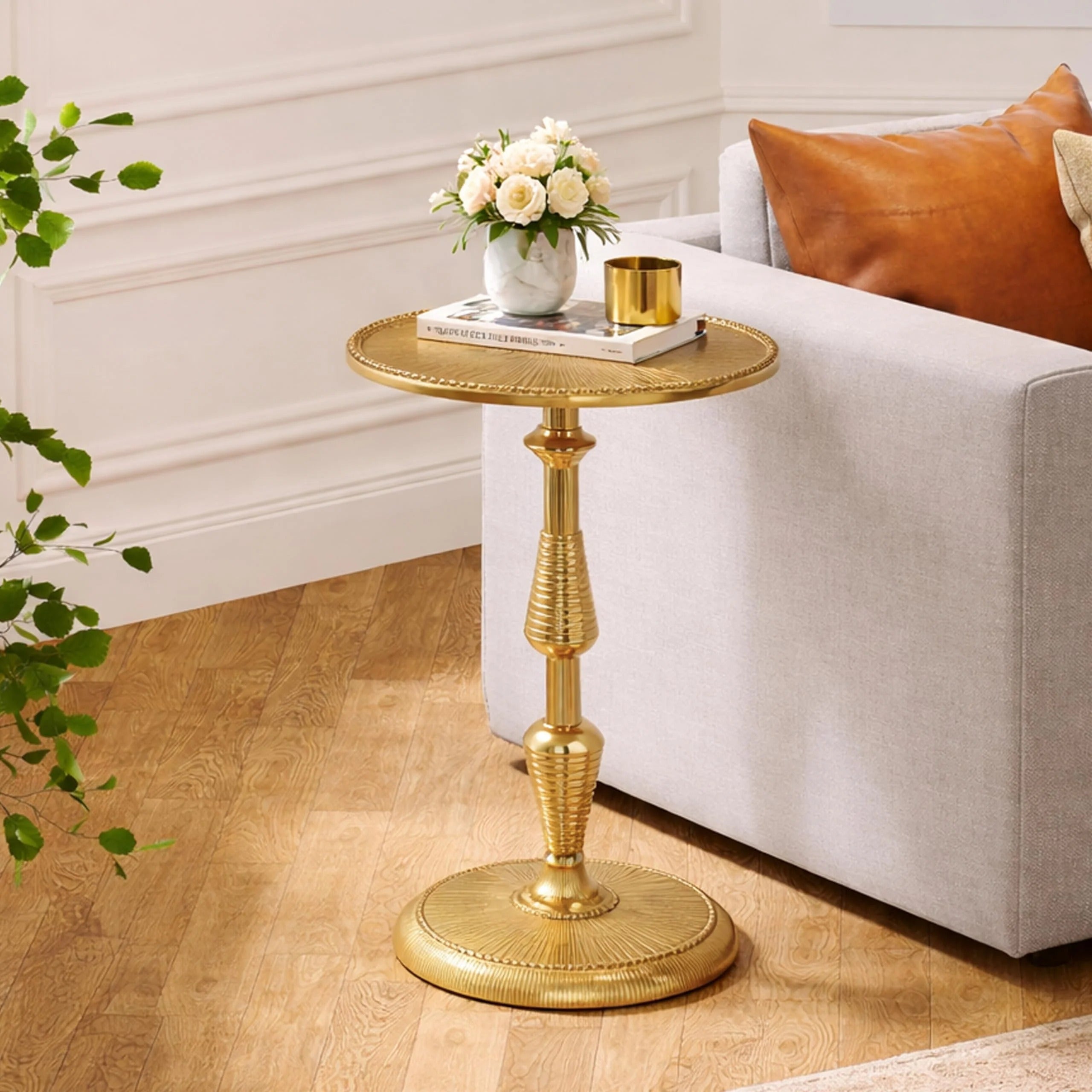Alpha Living Home Modern Accent Table End Table for Indoor Use - Small Side Tables for Spaces Living Room, Bedroom, Entryway, Small Spaces Nightstand, Plant Stand (Gold)