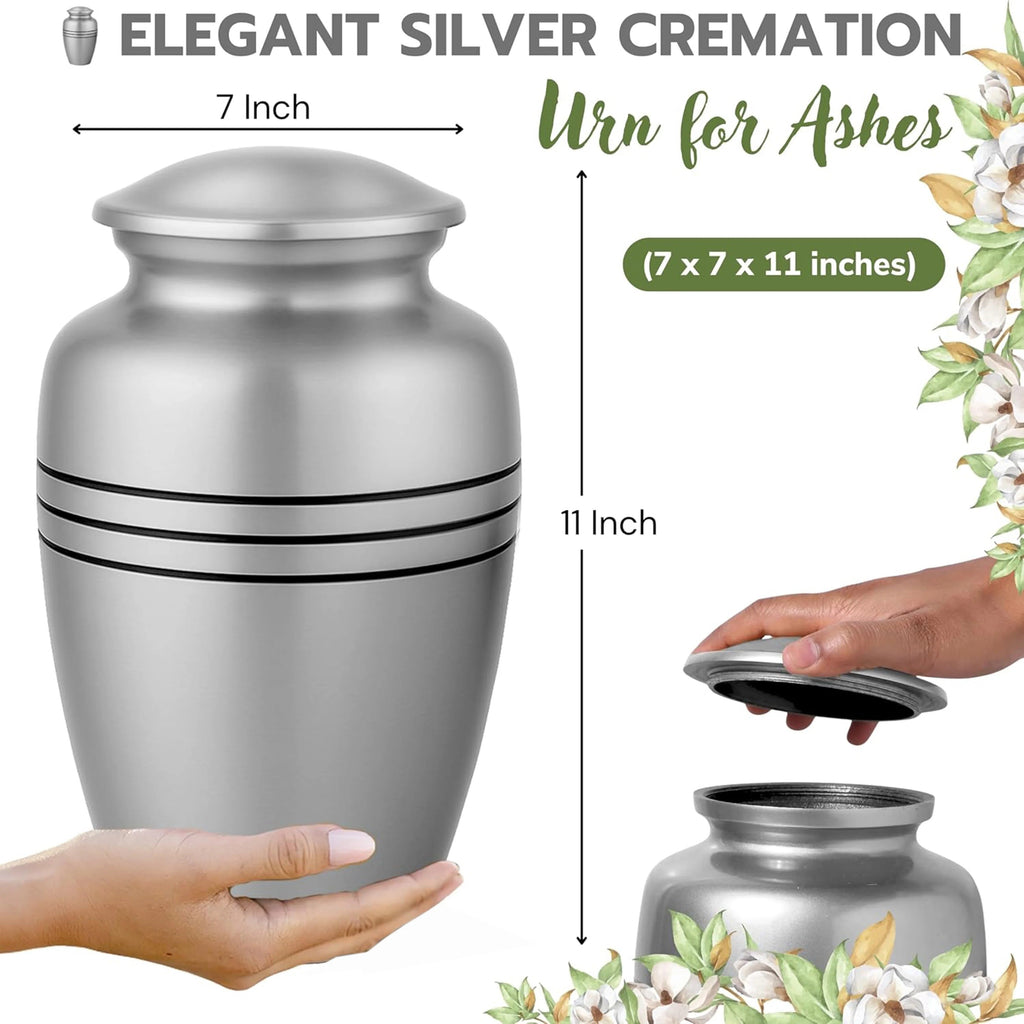 Adult Aluminum Cremation Urn for Human Ashes, Dignified Memorial Urn, Durable Metal Funeral Urn with Secure Lid, Funeral Urn for Loved Ones (Black Silver) - ALPHA Living HOME