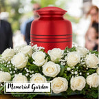 ALPHA Living HOME Urn for Human Ashes - Keepsake Metal Memorial for Adults 200+ Cu Inches Memorial Urn with Threaded Lid & Felt Base Elegant Funeral Urns for Men & Women (Red Black)
