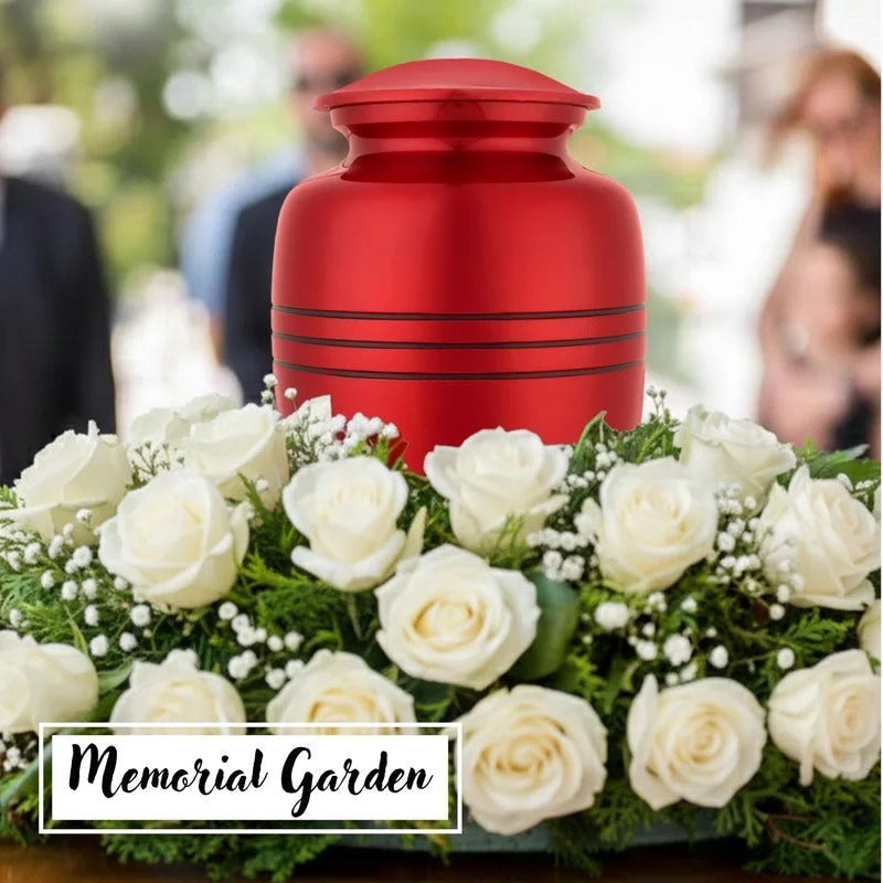 ALPHA Living HOME Urn for Human Ashes - Keepsake Metal Memorial for Adults 200+ Cu Inches Memorial Urn with Threaded Lid & Felt Base Elegant Funeral Urns for Men & Women (Red Black)